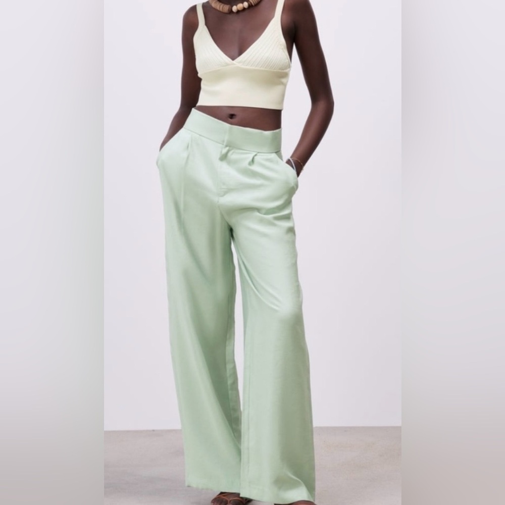 Zara Mint Green Women's Wide-Leg Pants NWT 2300